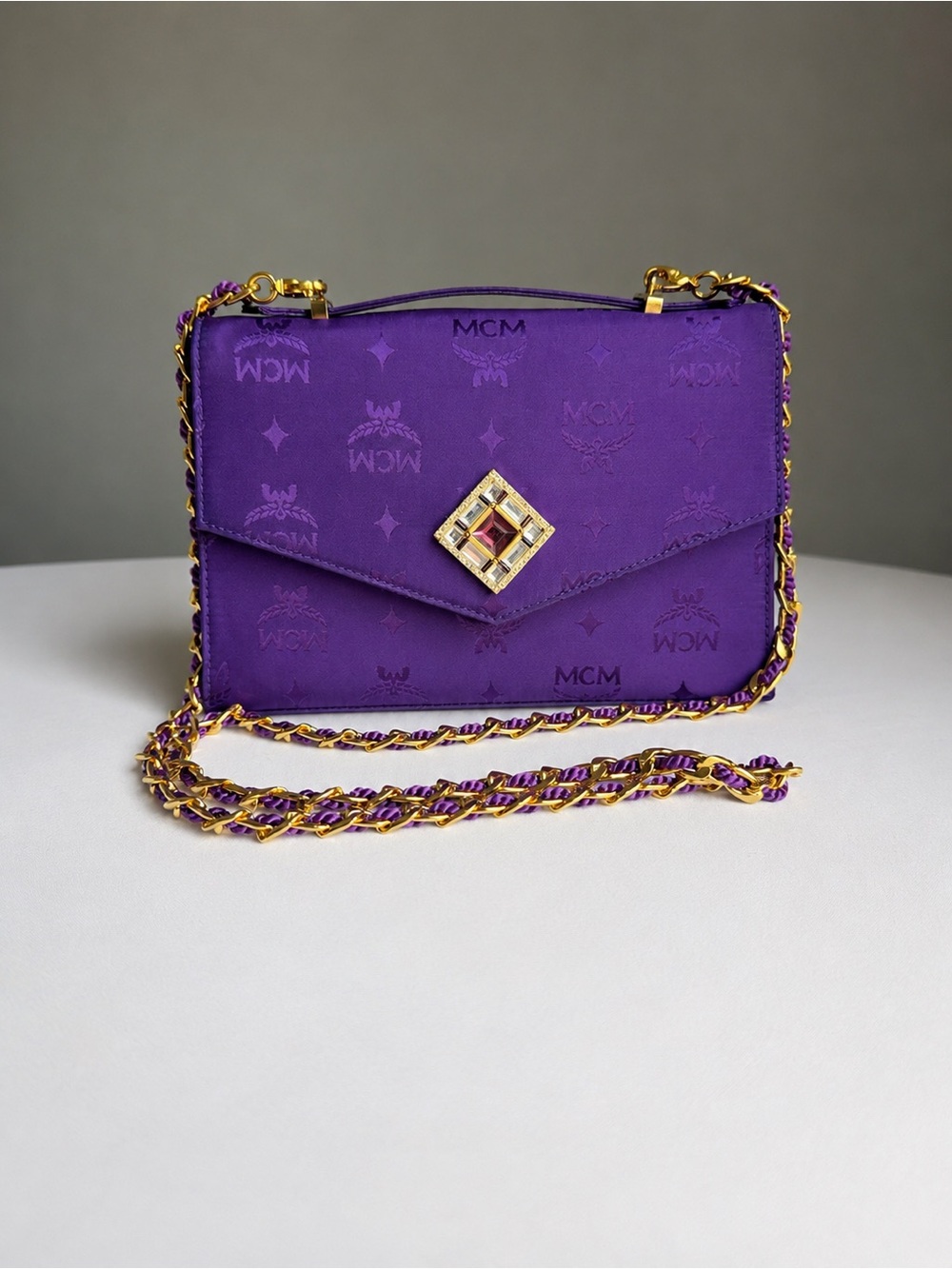 Vintage MCM Purple Tonal Monogram Chain Bag & Matching Wallet and Mirror Set - Picture 3 of 17